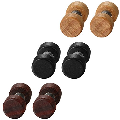 Aroncent Holz Ohrstecker Ohrringe Set: 3 Paare 8mm Unisex Ohrstecker Edelstahl Ohrringe Tunnel Ohrstecker Holz Piercing Ohr Vintage Ohrringe Hanteln für Damen Herren von Aroncent