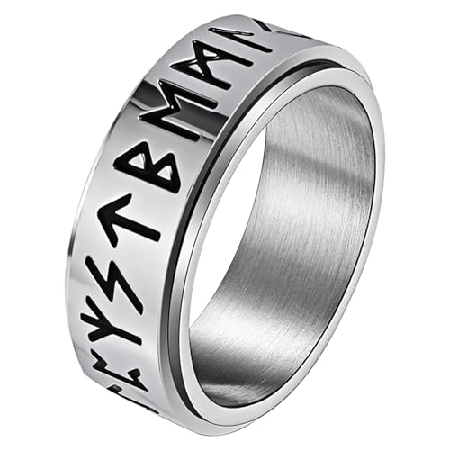 Aroncent Herren Ring Viking Wikinger: Edelstahl Männer Nordische Runen drehbar Drehstress Ring Entspannungsring für Stressabbau Vikingschmuck Geschenk Größe 65(20.6) von Aroncent