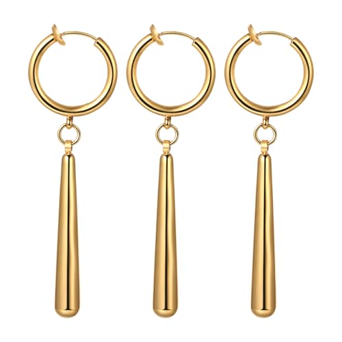 Aroncent Herren Zorro Ohrringe Set: 3 PCS Gold Ringförmige Edelstahl Clip On Ohrstecker Set ohne Ohrloch Anime Cosplay von Aroncent