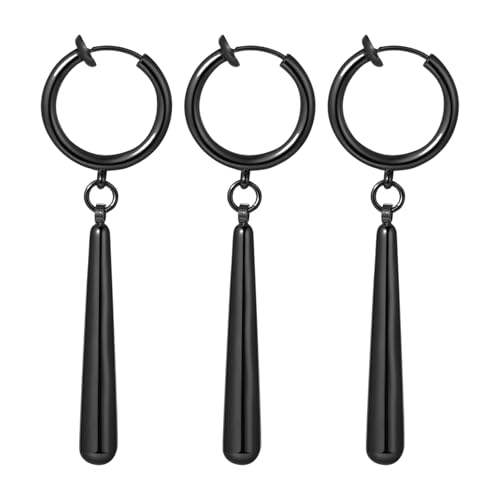 Aroncent Herren Zorro Ohrringe Set: 3 PCS Schwarz Ringförmige Edelstahl Clip On Ohrstecker Set ohne Ohrloch Anime Cosplay von Aroncent