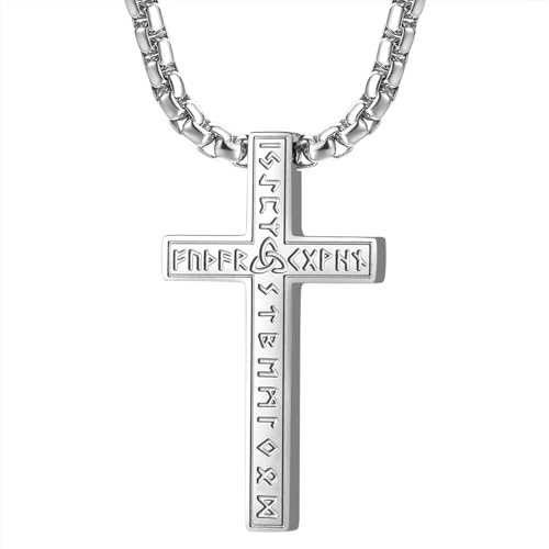 Aroncent Kreuz Anhänger Herren Halskette: Edelstahl Nordische Wikinger Rune Kette Halsschmuck Keltisches Amulett Silber von Aroncent