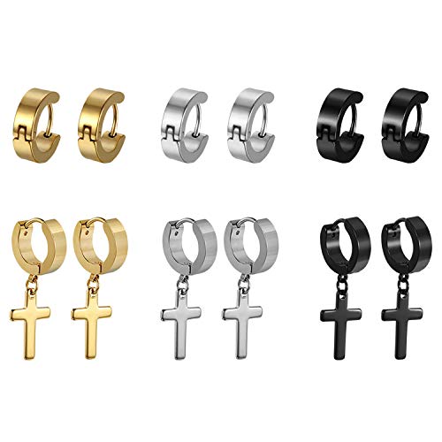 Aroncent Kreuz Creolen Ohrringe Set: Edelstahl Ohrstecker Ohrschmuck Kruzifix Kette Gotik Punk Rock Ohrhänger 6 Paare Herren Damen von Aroncent