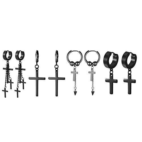 Aroncent Kreuz Ohringe Unisex Hip Hop Ohrstecker Punk Stil Creolen Ohrschmuck 4 Paare von Aroncent