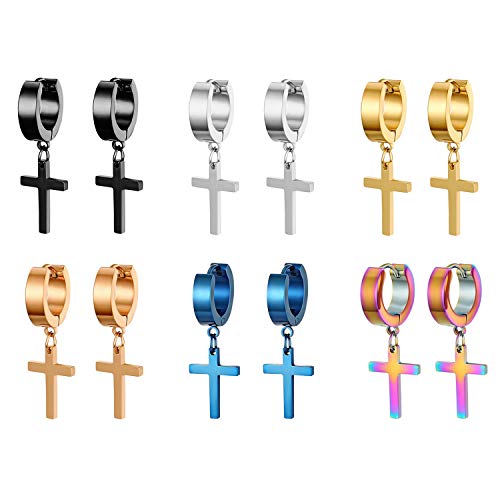 Aroncent Kreuz Creolen Ohrringe Ohrstecker: 6 Paare Ohrringe Set Edelstahl Ohrschmuck Kruzifix Kette Gotik Punk Rock Ohrhänger Herren Damen von Aroncent