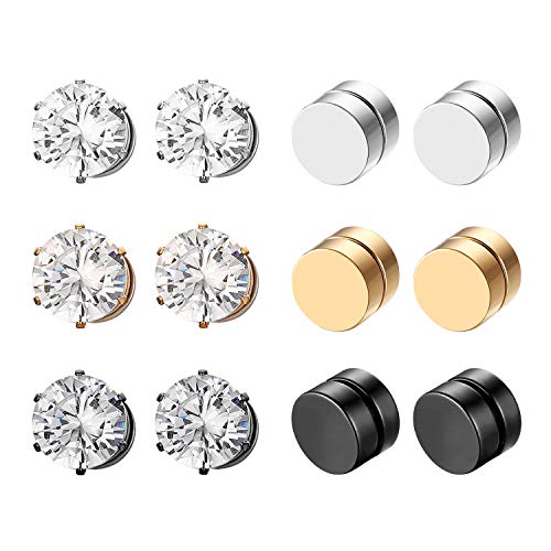 Aroncent Magnet Ohrringe 6 Paare Ohrstecker Edelstahl Rund Ohr Clips Non-Piercing Ohrschmuck 7/8mm für Herren Damen von Aroncent