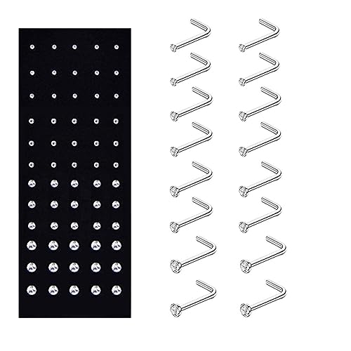 Aroncent Nasen Piercing Stecker Stud: 60 PCS Herren Damen 20G Chirurgenstahl Körperschmuck Set Piercing Nasenstecker L-Form Nasen Piercing Kristalle Silber 1.5MM 2MM 2.5MM 3MM von Aroncent