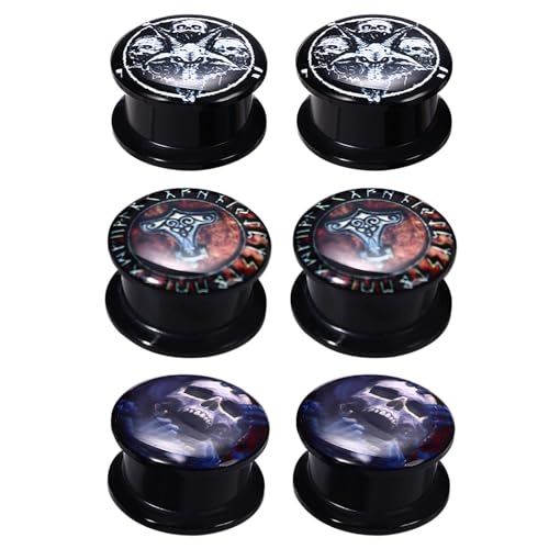 Aroncent Ohr Tunnel Plug Set: Schwarz 6mm Punk Gothic Ohr Piercing Skelett Wikinger Punk Herren Damen Ohr Plug Modernes Ohrschmuck Accent für individuelle Styles 6PCS von Aroncent
