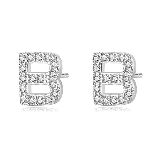Aroncent Ohrringe Buchstabe 925 Sterling Silber Buchstaben Ohrstecker Initiale Ohrschmuck mit Zirkonia B von Aroncent