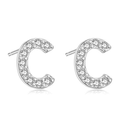 Aroncent Ohrringe Buchstabe 925 Sterling Silber Buchstaben Ohrstecker Initiale Ohrschmuck mit Zirkonia C von Aroncent