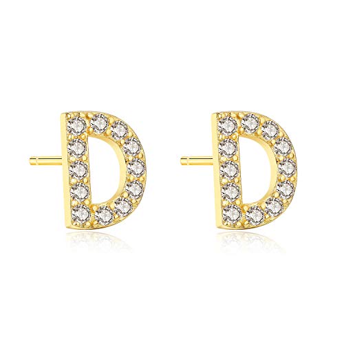 Aroncent Ohrringe Buchstabe 925 Sterling Silber Buchstaben Ohrstecker Initiale Ohrschmuck mit Zirkonia D von Aroncent