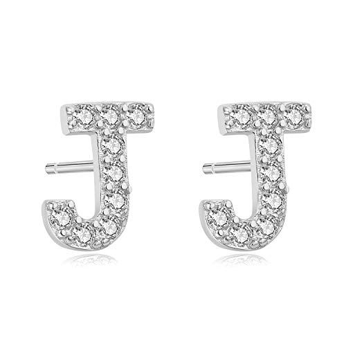 Aroncent Ohrringe Buchstabe 925 Sterling Silber Buchstaben Ohrstecker Initiale Ohrschmuck mit Zirkonia J von Aroncent