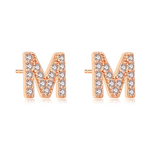 Aroncent Ohrringe Buchstabe 925 Sterling Silber Buchstaben Ohrstecker Initiale Ohrschmuck mit Zirkonia M von Aroncent