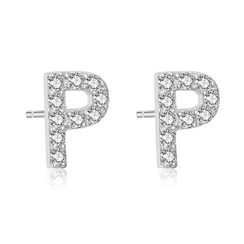 Aroncent Ohrringe Buchstabe 925 Sterling Silber Buchstaben Ohrstecker Initiale Ohrschmuck mit Zirkonia P von Aroncent