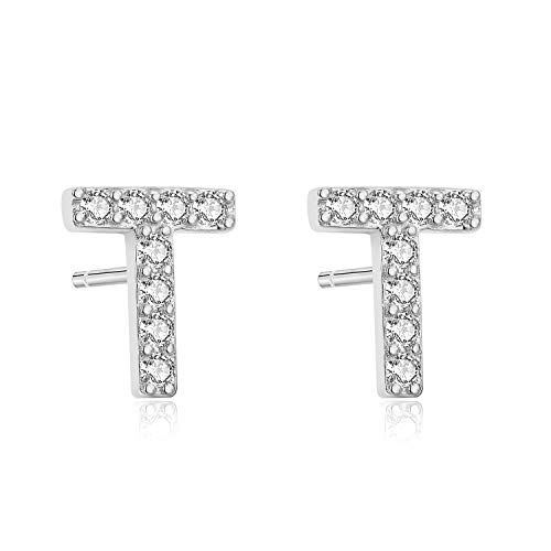 Aroncent Ohrringe Buchstabe 925 Sterling Silber Buchstaben Ohrstecker Initiale Ohrschmuck mit Zirkonia T von Aroncent