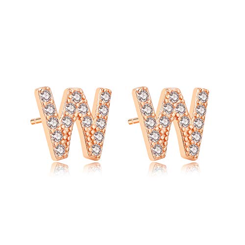 Aroncent Ohrringe Buchstabe 925 Sterling Silber Buchstaben Ohrstecker Initiale Ohrschmuck mit Zirkonia W von Aroncent