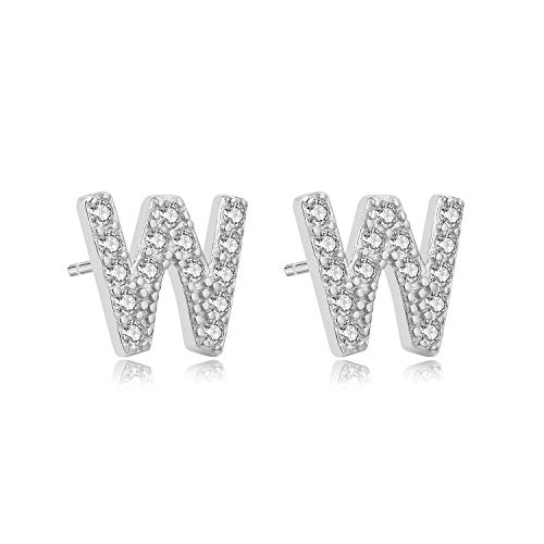 Aroncent Ohrringe Buchstabe 925 Sterling Silber Buchstaben Ohrstecker Initiale Ohrschmuck mit Zirkonia W von Aroncent