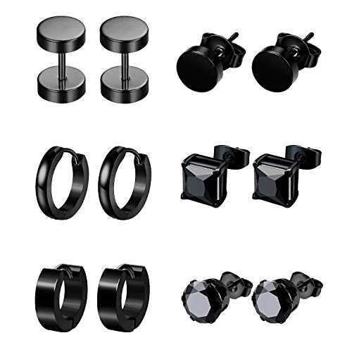 Aroncent Ohrringe Set Hantel Ohrstecker Huggie Ohrschmuck Creolen Ohr Priecing Zirkonia Ohrpriecing Herren Damen Schwarz Silber von Aroncent