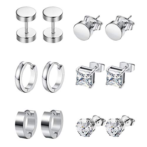 Aroncent Ohrringe Set Hantel Ohrstecker Huggie Ohrschmuck Creolen Ohr Priecing Zirkonia Ohrpriecing Herren Damen Schwarz Silber von Aroncent