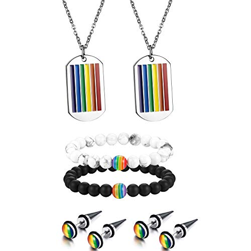 Aroncent Regenbogen Schmuck Set Rainbow Halskette Armband Ohrringe Dog Tag Kette Kugel Kreis Spike Ohrstecker Perlen Armreif Aroncent Regenbogen Schmuck Set Rainbow Halskette Armband Ohrringe Dog Tag Kette Kugel Kreis Spike Ohrstecker Perlen Armreif von Aroncent