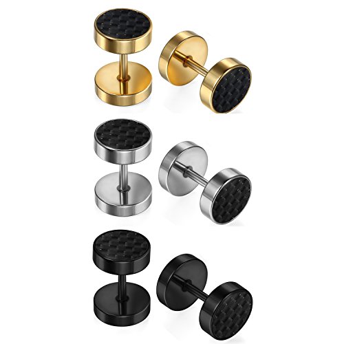 Aroncent Runde Platte Ohrstecker Set: 3 Paare Edelstahl Minimalistische Kreisdesign Ohrringe für Damen und Herren Gold Silber Schwarz 8mm von Aroncent