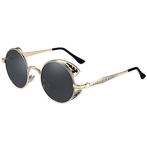 Aroncent Steampunk Sonnenbrille Retro Rund Vintage Polarisierte Verspiegelt Sonnenbrille Metall Vollrand Sonnenbrille Herren Damen von Aroncent