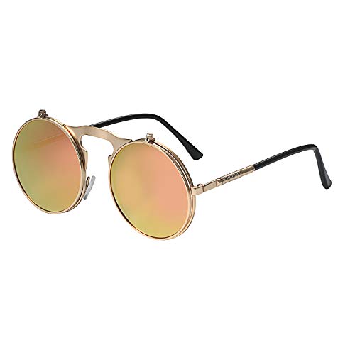 Aroncent Steampunk Sonnenbrille Runde Vintage Polarisierte Brillen Metall Rand Rahmen Flip up Linse Herren Damen UV400 von Aroncent