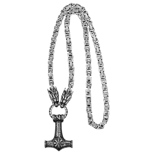 Aroncent Thors Hammer Halskette Wikinger: Herren Damen Edelstahl Viking Drachenkopf Kette Retro Gothic Halsschmuck Byzantinisches Design Doppeldrachen von Aroncent