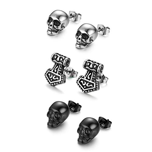 Aroncent Totenkopf Ohrstecker Piercing Ohr Herren Ohrringe Thor's Hammer Ohrschmuck Jazz Punk Rock Hip Hop von Aroncent