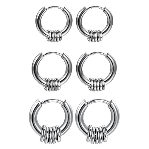 Aroncent Unisex Creolen Ohrringe Set - 3 Paar Edelstahl Silber kleine Ringe Kreise Huggie Hoop Kreolen Ohrringe Geschenk 13mm/15mm/17mm von Aroncent