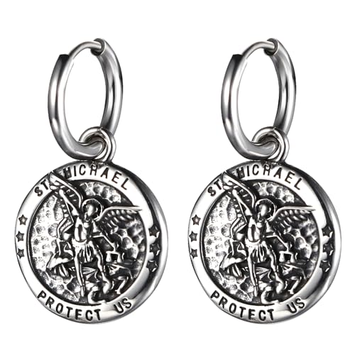 Aroncent Unisex Ohrringe Erzengel Michael: Herren Damen Katholisches St. Michael's Medaillon Ohrstecker aus Edelstahl Schutzamulett Ohr Schmuck mit Segenskarte von Aroncent