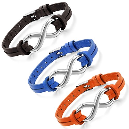 Damen Herren Infinity unendlichkeit Armband - 3 PCS Charme Armreif Partnerarmband Freundschaftsarmband Leder Edelstahl Braun Orange Blau von Aroncent