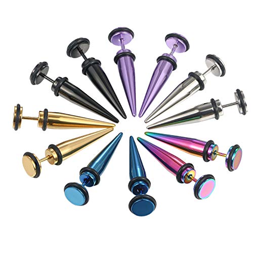 Fake Plug Dehnstab Edelstahl Taper - 6 Paar Mischfarben mit Gummi O-Ringe Fakeplugs Ohr Tunnel Piercing Ohrstecker Ohrringe Expander Durchmesser 8mm von Aroncent