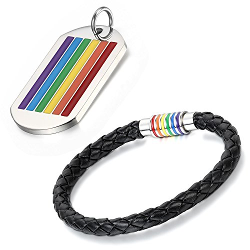 Herren Damen Regenbogen Schmuck Set - 2PCS Rainbow Gay Pride LGBT Charms Kette Halskette Armband Armreif Armschmuck Handgelenk Mehrfarbig von Aroncent