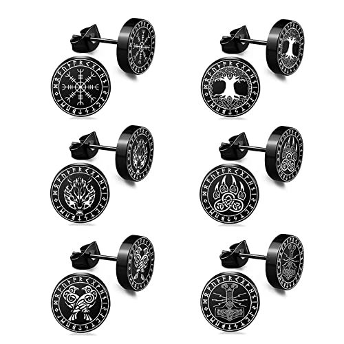 Herren Wikinger Ohrstecker Ohrringe Set - 6 Paar Herren Damen Edelstahl Schwarz Punk Rund Ohrringe Set Geburtstag für Männer Frauen Unisex Herren Wikinger Ohrstecker Ohrringe Set - 6 Paar Herren Damen Edelstahl Schwarz Punk Rund Ohrringe Set Geburtstag für Männer Frauen Unisex von Aroncent