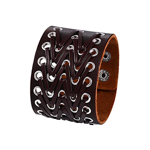 Leder Armbänder Punk Rock Armband - Braun Herren kreuzen geflochtenen Armreif Verstellbar Legierung Armschmuck von Aroncent