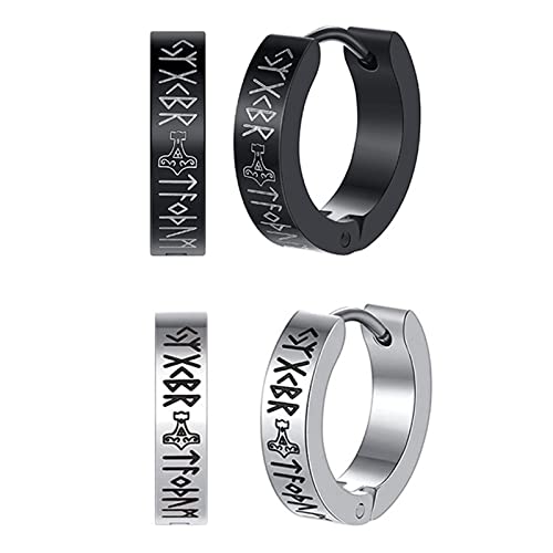 Aroncent Ohrringe Wikinger Creolen Ohrstecker: 2 Paar Herren Damen Edelstahl Schwarz Silber Punk Rund Ohrringe Set Vikings Ohrstecker Ohrschmuck Geschenk für Männer Frauen Unisex von Aroncent