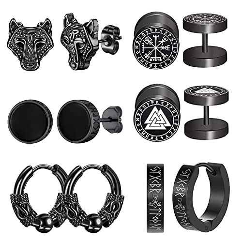 Unisex Wikinger Ohrstecker Ohrringe Set - 6 paar Herren Damen Edelstahl Schwarz Punk Ohrringe Set Geburtstag für Männer Frauen Unisex Wikinger Ohrstecker Ohrringe Set - 6 paar Herren Damen Edelstahl Schwarz Punk Ohrringe Set Geburtstag für Männer Frauen von Aroncent