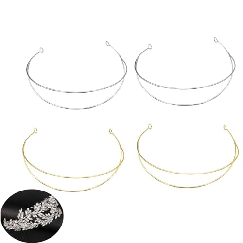 ArrErr 4 Pack ​Tiara Krone Stirnband Reifen 2 Schicht Metalldraht Plain Base Ständer DIY Teile für Karneval Stirnbänder Flapper Kopfschmuck Feder Fascinator Damen Göttin Heiligenschein Krone Cocktail von ArrErr