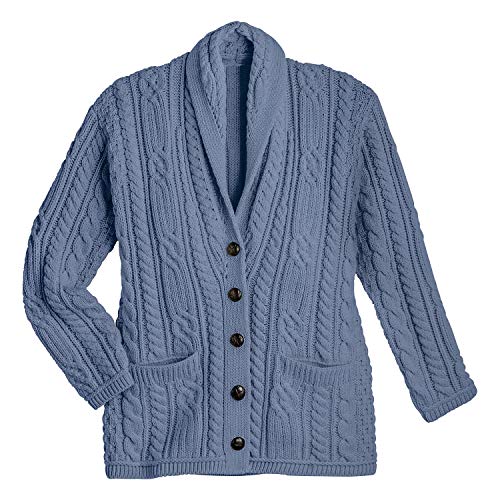 Arran Woolen Mills Damen Strickjacke aus irischer Wolle mit vielen Zöpfen (Grau, M) von Aran Woollen Mills