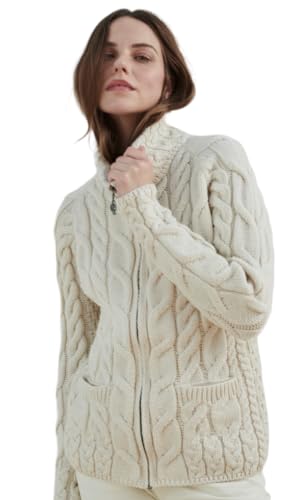 Strickjacke, Irische Form, Reißverschluss, Merinowolle, Pullover mit Rollkragen, hergestellt in Irland von Aran Woollen Mills