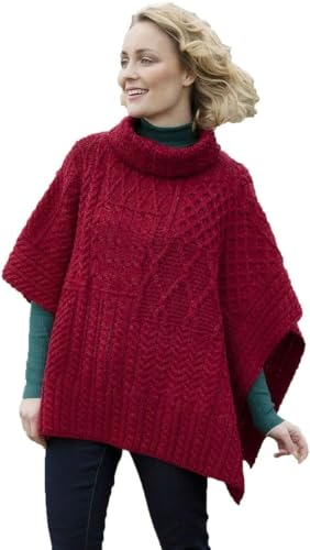 Arran Woolen Mills Irischer Merinowolle Aran Strick Poncho (Rot) von Aran Woollen Mills