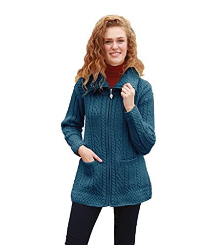 Arran Woollen Mills Irische Strickjacke mit Wollstrick (Blau, M) von Aran Woollen Mills