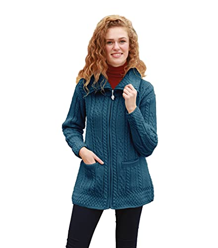 Arran Woollen Mills Irische Strickjacke mit Wollstrick (Blau, XL) von Aran Woollen Mills