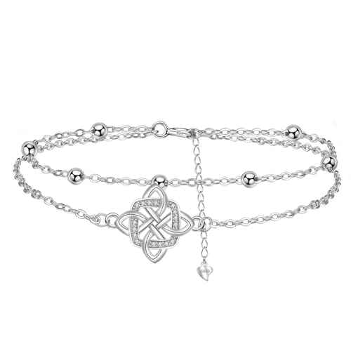 Arrebol Armband Damen 925 Sterling Silber Keltische Knoten Anhänger mit Doppelkette Armbänder Original Schmuck für Frauen | Hypoallergen | Adjustierbar [16+4cm] von Arrebol