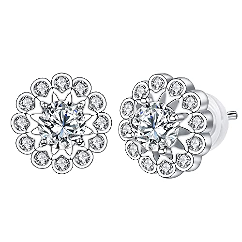 Arrebol Blume Ohrringe Damen 925 Sterling Silber Ohrstecker Runde mit 3A Zirkonia Ohrschmuck Für Frauen Erntedankfest Weihnachts Geschenk von Arrebol