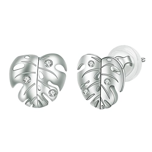 Arrebol Damen Ohrringe 925 Sterling Silber Monstera Blatt Ohrstecker mit 3A Zirkonia Original Schmuck Für Frauen Mädchen Geschenk von Arrebol