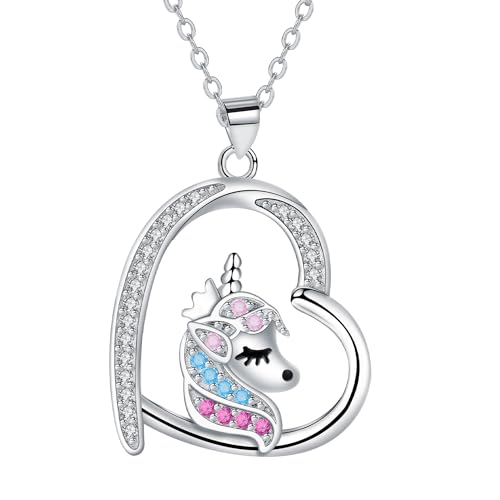 Arrebol Einhorn Kette Sterling Silber 925 Damen Halskette Anhänger Für Frauen Tochter Mädchen Schmuck Geschenk |45cm+5| von Arrebol