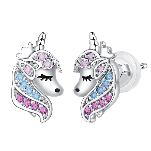 Arrebol Einhorn Ohrringe Damen 925 Sterling Silber für Mädchen Teenager Ohrstecker Original Schmuck Weihnachts Geschenk für Mädchen Tochter Enkelin von Arrebol