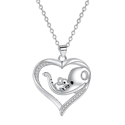 Arrebol Elefant Kette Damen Sterling Silber 925 Halskette Herz Anhänger Verstellbar Ketten |45cm+5| Für Frauen Mutter Tochter Schmuck Geschenk von Arrebol
