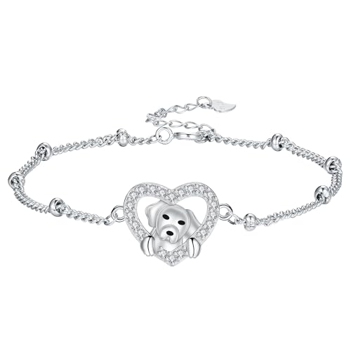 Arrebol Hund Armband 925 Sterling Silber Damen Welpen Haustier Liebhaber Armbänder Original Schmuck für Schwester Freundin Tochter, Verstellbarer [16+4cm] von Arrebol